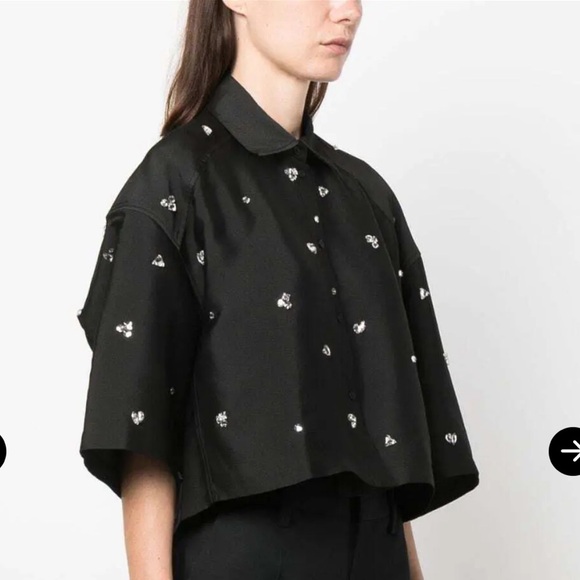 Sandro Black Blouse with Silver Accents Size 2 US - Picture 3 of 16